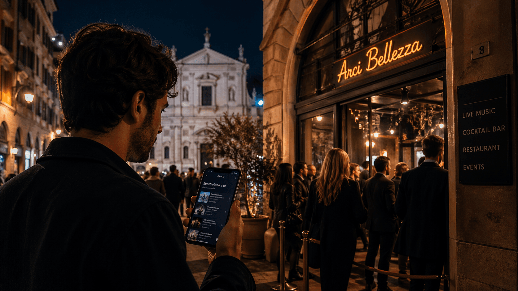 Una persona consulta gli eventi Qivlo vicino a lei