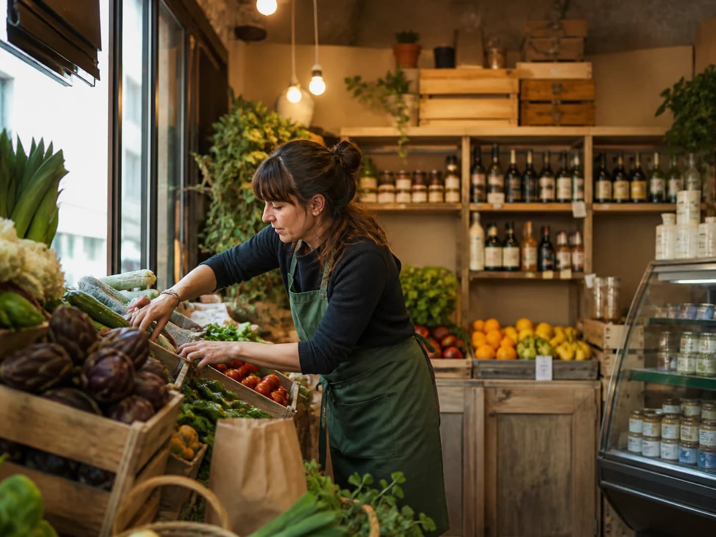 Una persona al lavoro in una piccola attività locale